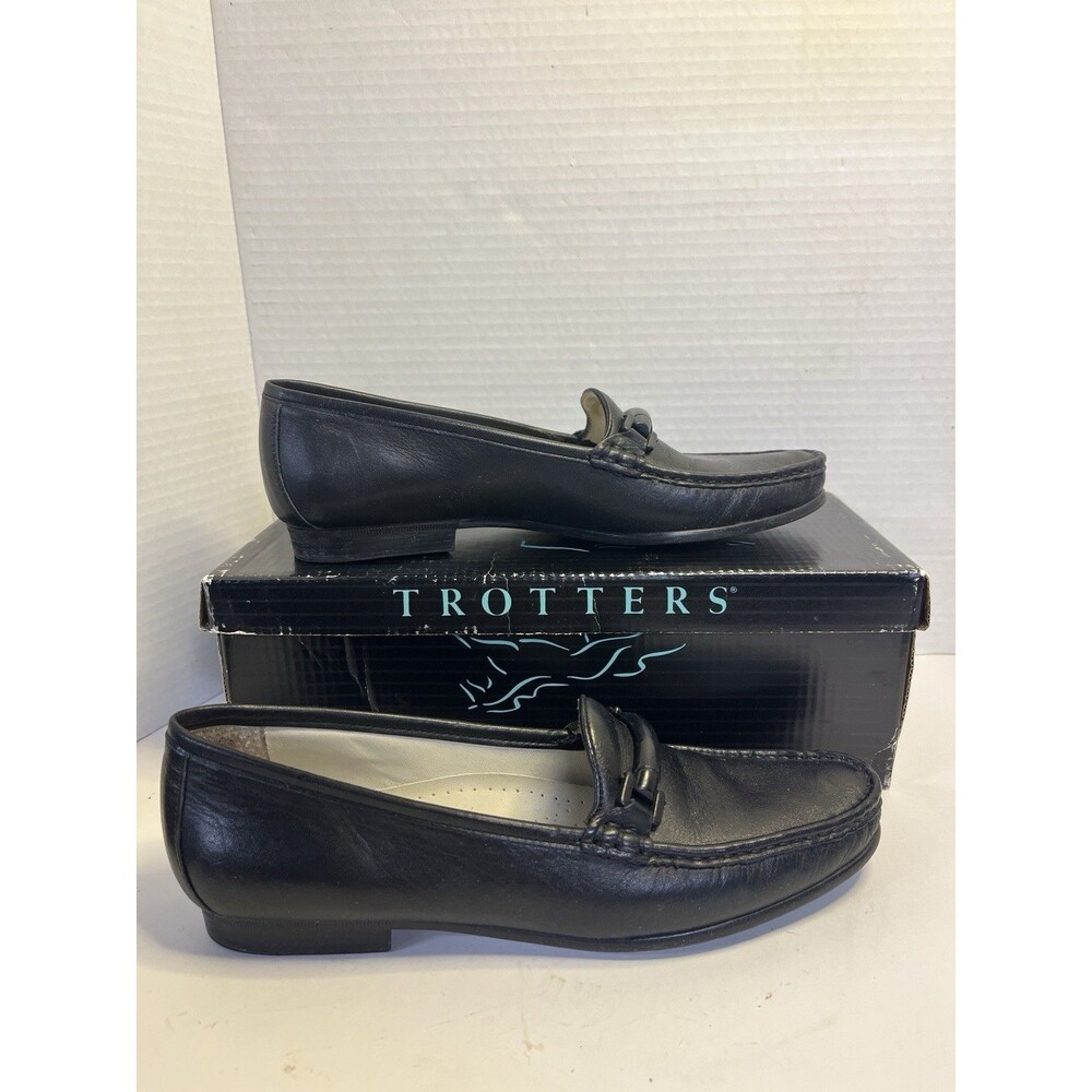 Vintage Trotters Cindy Black Leather Flats Classic Loafers Shoes Women’s 9 Box
